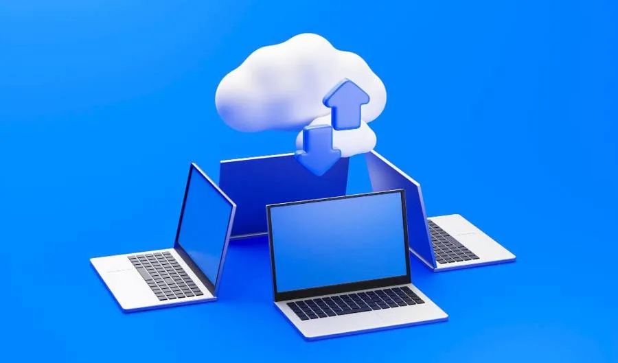 Cloud hosting illustration with laptops